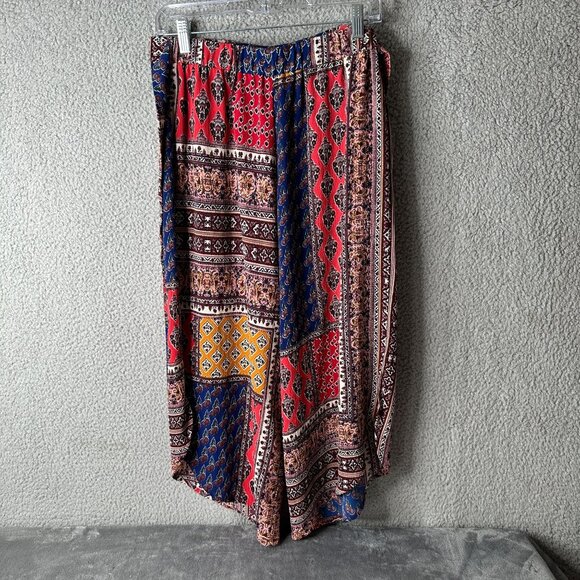 Umgee USA Wide Leg Cropped Pants Size M Boho Harem Capris Multicolor Waist Tie - Picture 2 of 11